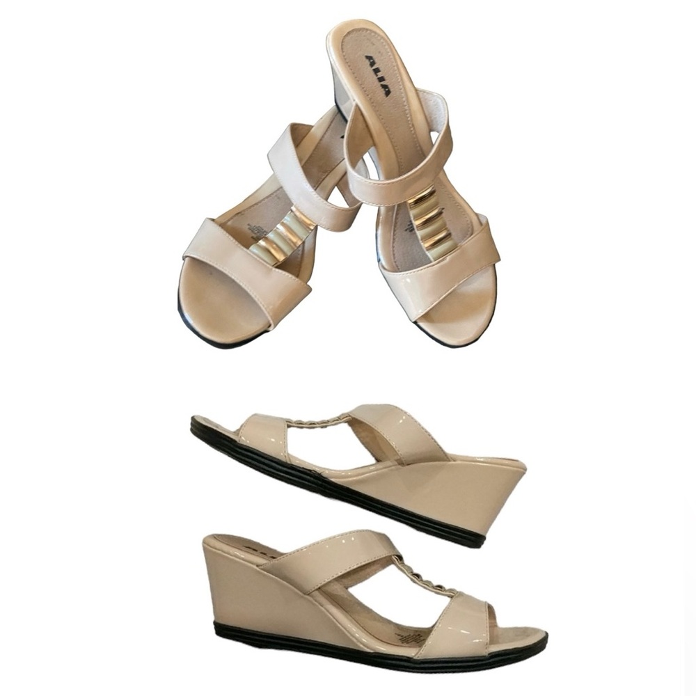 Open toe low wedge cream gold sandal